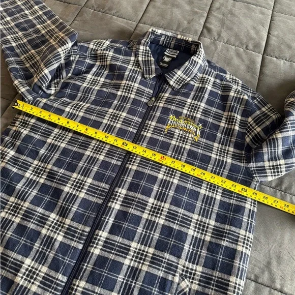 Broken Promises Plaid insulated shirt jacket with Devil Graphic